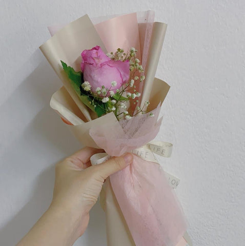 Beautifully Wrapped Single Rose Bouquet (Korean Style) - M Cake Boutique
